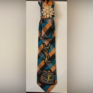 Checkered Tie - Teal, Orange, Black